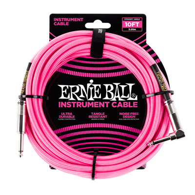 Ernie Ball Angled Guitar Cable Neon Pink - 10 Ft